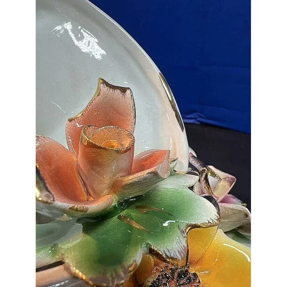 Vintage Italy Capodimonte Floral Phonograph w/Gold accents Large 8